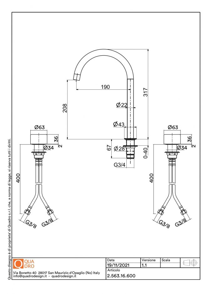 Смеситель кухонный встраиваемый Quadro design Idealaqua Inox 2.563.16.600 ФОТО