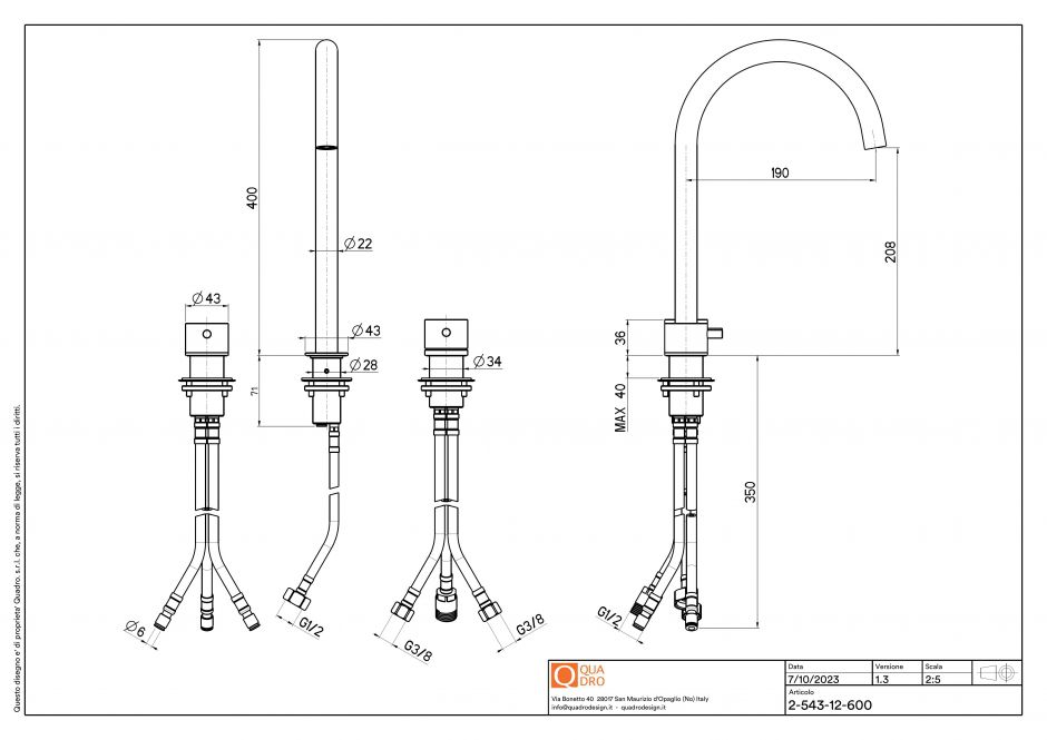 Смеситель для кухонной мойки встраиваемый Quadro design Idealaqua Inox 2.543.12.600 ФОТО