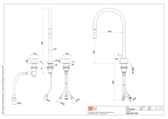 Кухонный смеситель встраиваемый Quadro design Idealaqua Inox 563.23.700 дистанционный схема 9
