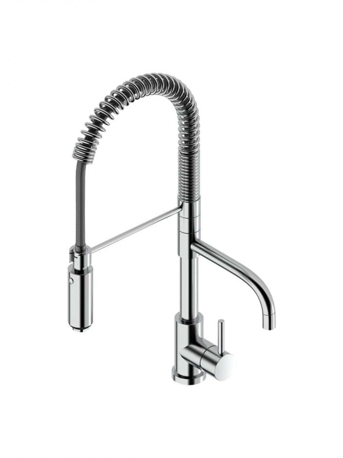 Изображение Смеситель для кухонной мойки Quadro design Kitchen Brass 270 CR с пружиной и двухструйным душем