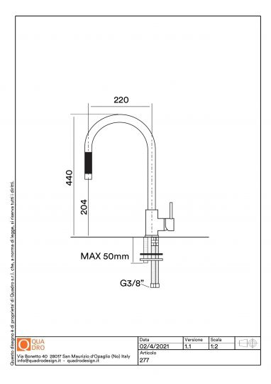 Кухонный смеситель Quadro design Kitchen Brass 277 CR с выдвижным изливом схема 2