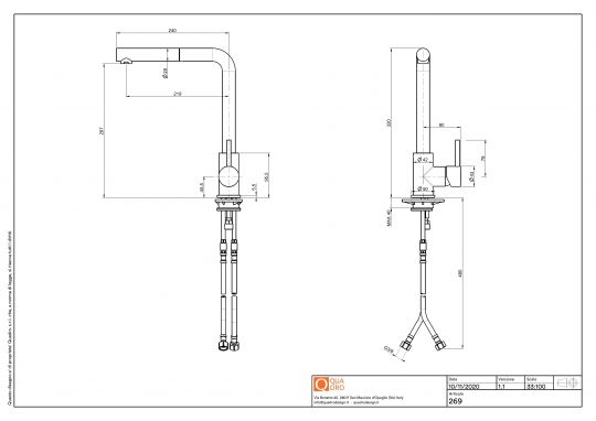 Кухонный смеситель Quadro design Kitchen Brass 269 CR с выдвижным изливом схема 2