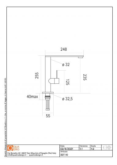 Кухонный смеситель Quadro design Kitchen Brass 327.10 прямой излив схема 3 Кухонный смеситель Quadro design Kitchen Brass 327.10 прямой излив схема 3