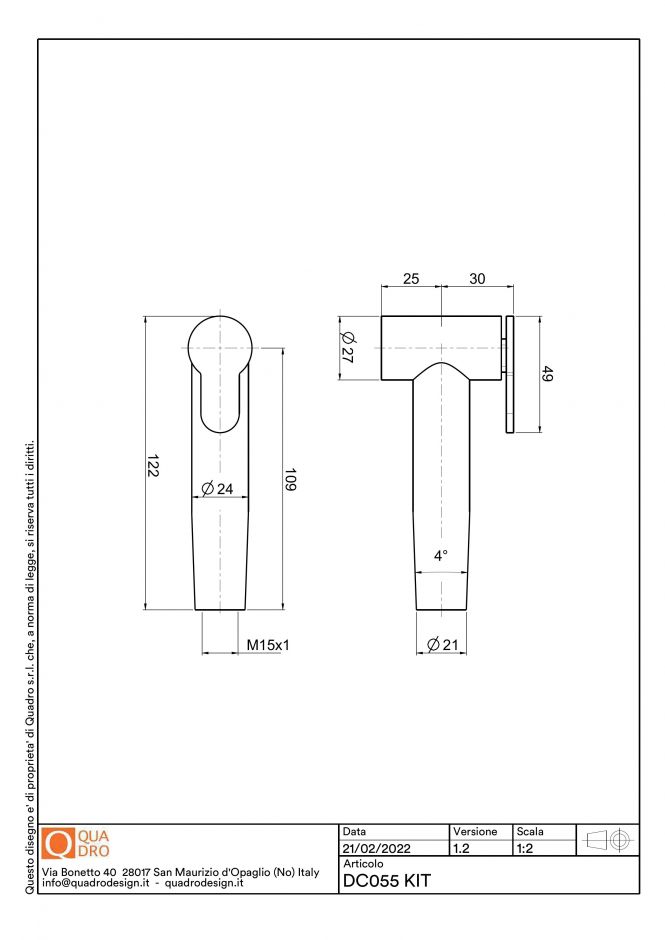 Выдвижной душ для дистанционного смесителя Quadro design Kitchen Inox DC055.3 ФОТО