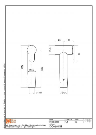 Выдвижной душ для дистанционного смесителя Quadro design Kitchen Inox DC055.3 схема 5