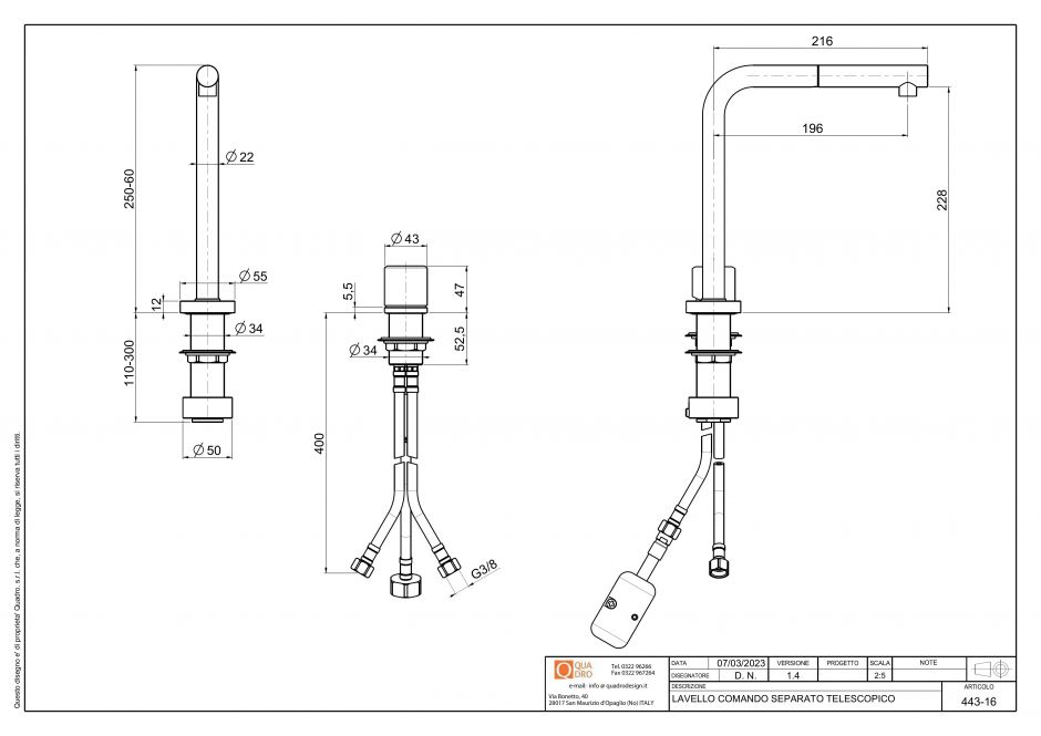 Кухонный смеситель Quadro design Kitchen Inox 443.16.420 дистанционное управление ФОТО