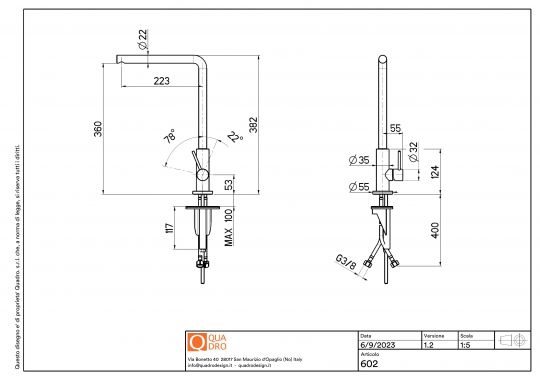 Смеситель для кухонной мойки Quadro design Kitchen Inox 602 поворотный схема 2