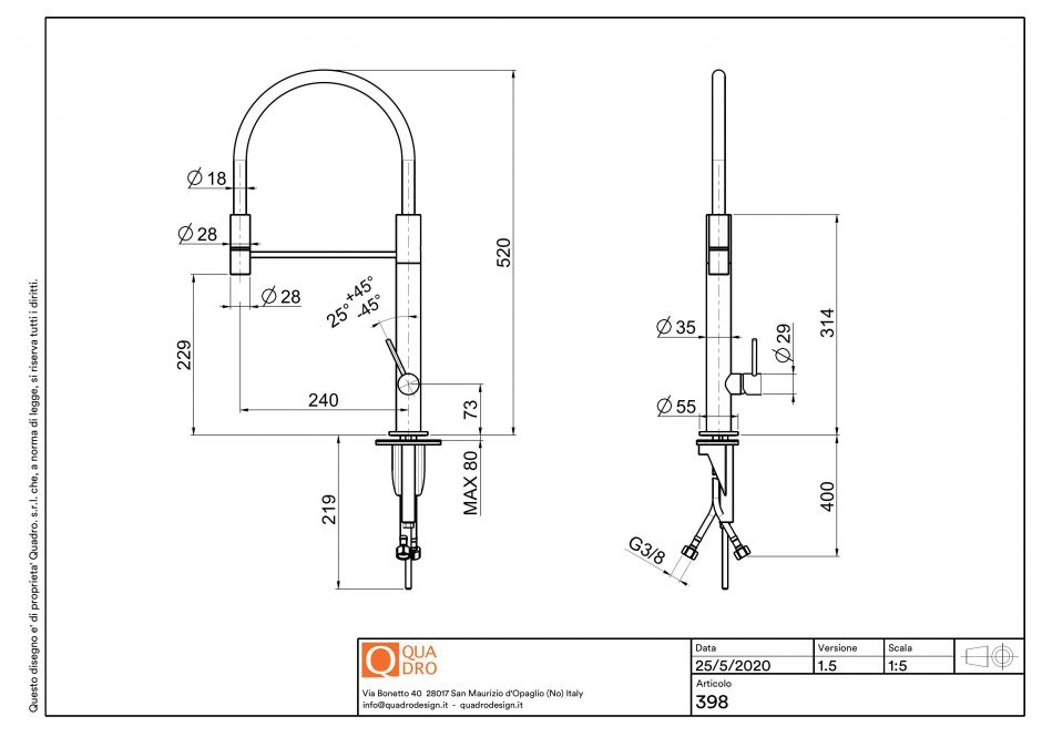 Смеситель для кухонной мойки Quadro design Kitchen Inox 398 ФОТО
