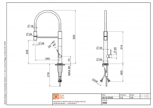 Смеситель для кухонной мойки Quadro design Kitchen Inox 398 схема 4 Смеситель для кухонной мойки Quadro design Kitchen Inox 398 схема 4