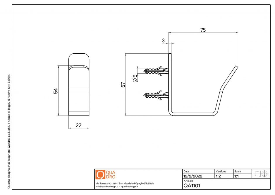 Крючок одинарный Quadro design Eccetera QA1101 ФОТО