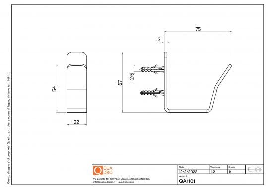 Крючок одинарный Quadro design Eccetera QA1101 схема 4 Крючок одинарный Quadro design Eccetera QA1101 схема 4
