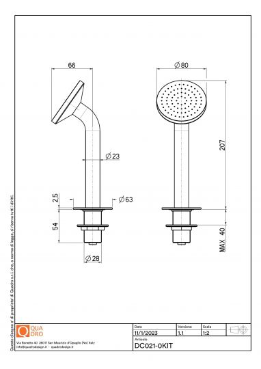 Душевая лейка для смесителя на борт ванны Quadro design Shower DC021.0KIT схема 4