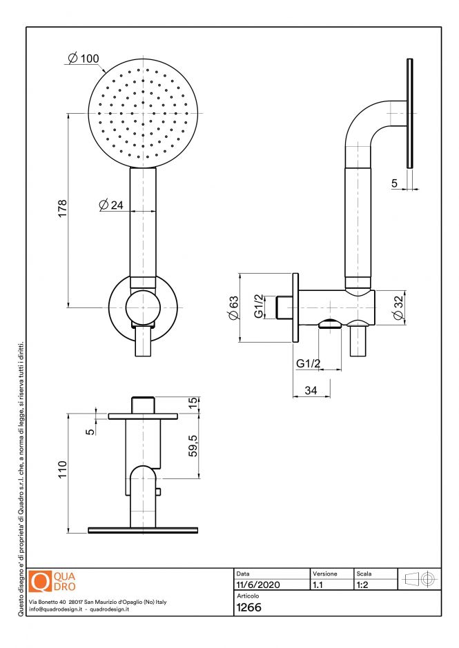 Ручной душ со шлангом Quadro design Shower 12 66 AS ФОТО