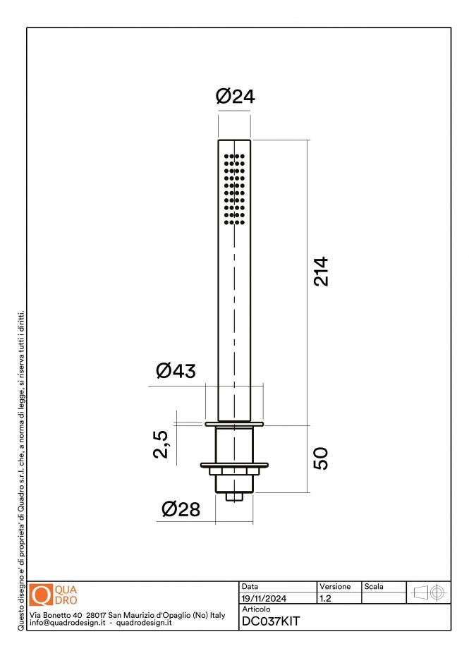 Душевая лейка для встраиваемого смесителя Quadro design Shower DC037KIT ФОТО