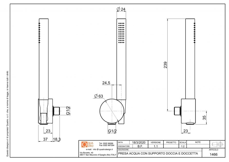 Ручной душ со шлангом Quadro design Shower 14 66 ФОТО