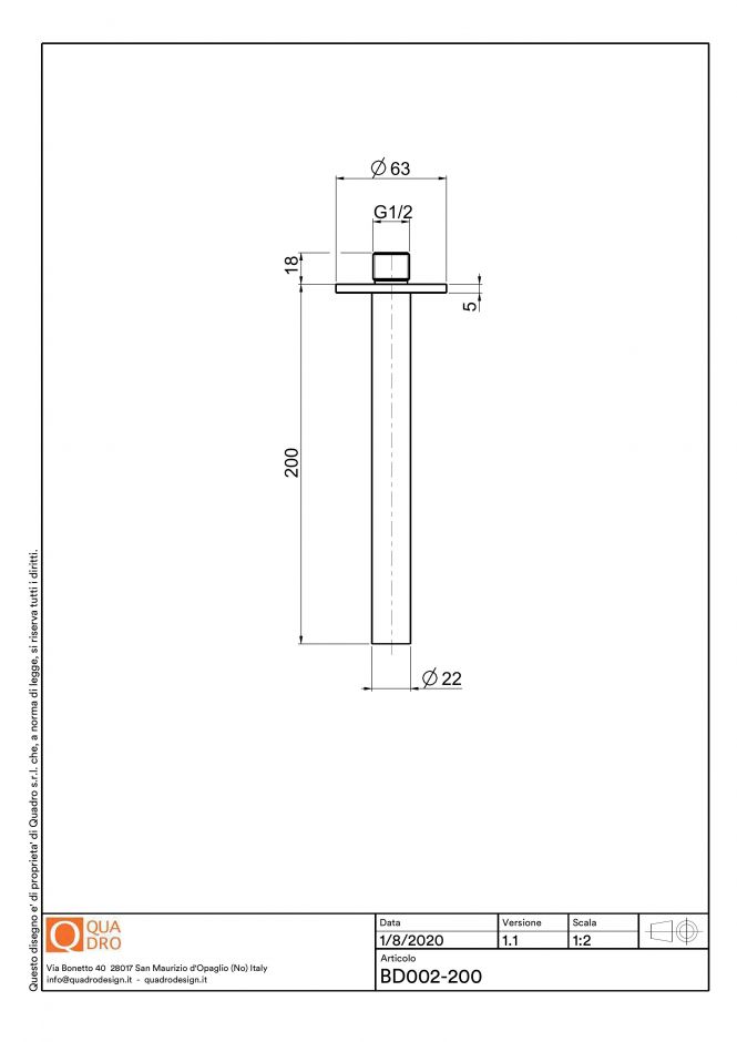 Потолочный держатель для душа Quadro design Shower BD002_200 ФОТО