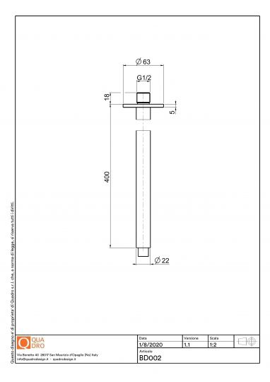 Потолочный держатель для душа Quadro design Shower BD002 схема 2