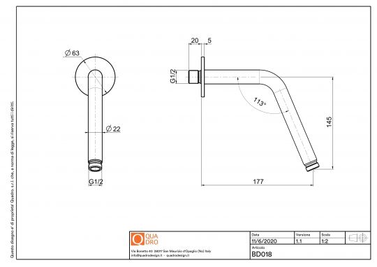 Настенный держатель для душа Quadro design Shower BD018 схема 4 Настенный держатель для душа Quadro design Shower BD018 схема 4