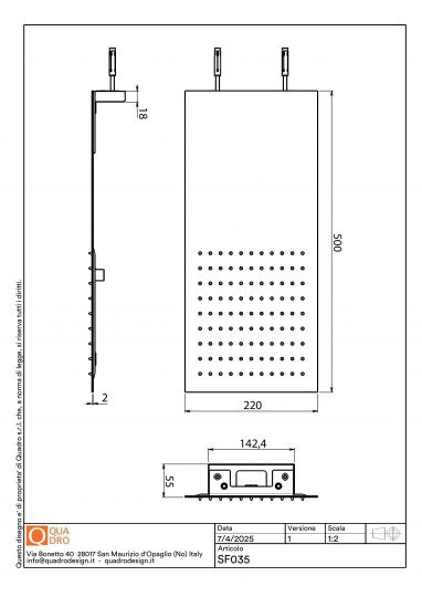 Верхний душ Quadro design Shower SF035 AS прямоугольный схема 2