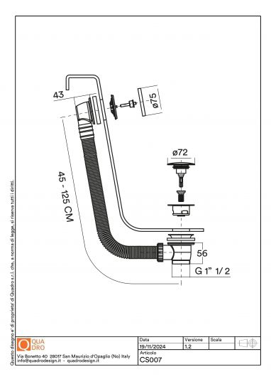 Слив для ванны Quadro design Complements CS007 AS заглушка «клик-клак» схема 3