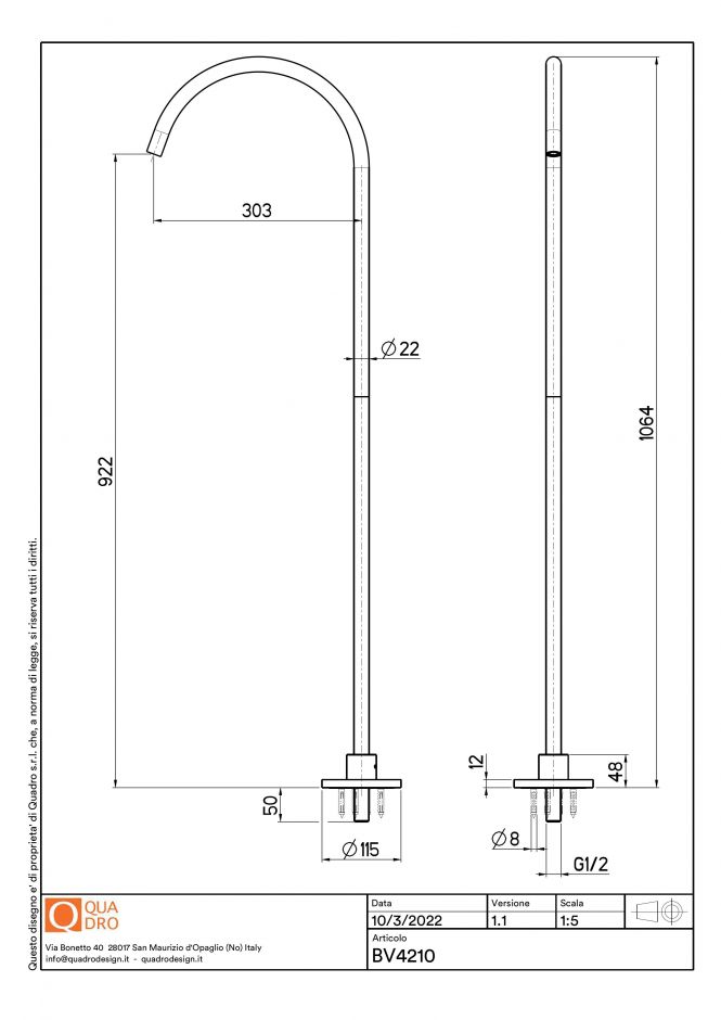 Напольный излив для умывальника Quadro design Complements BV4210 ФОТО