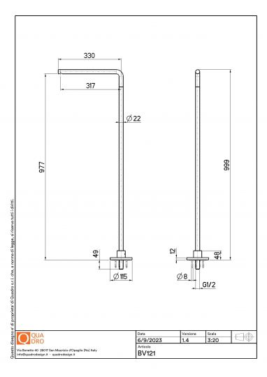 Напольный излив для умывальника Quadro design Complements BV121 AS схема 2