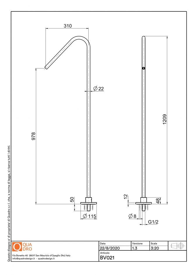 Напольный излив для умывальника Quadro design Complements BV021 AS ФОТО
