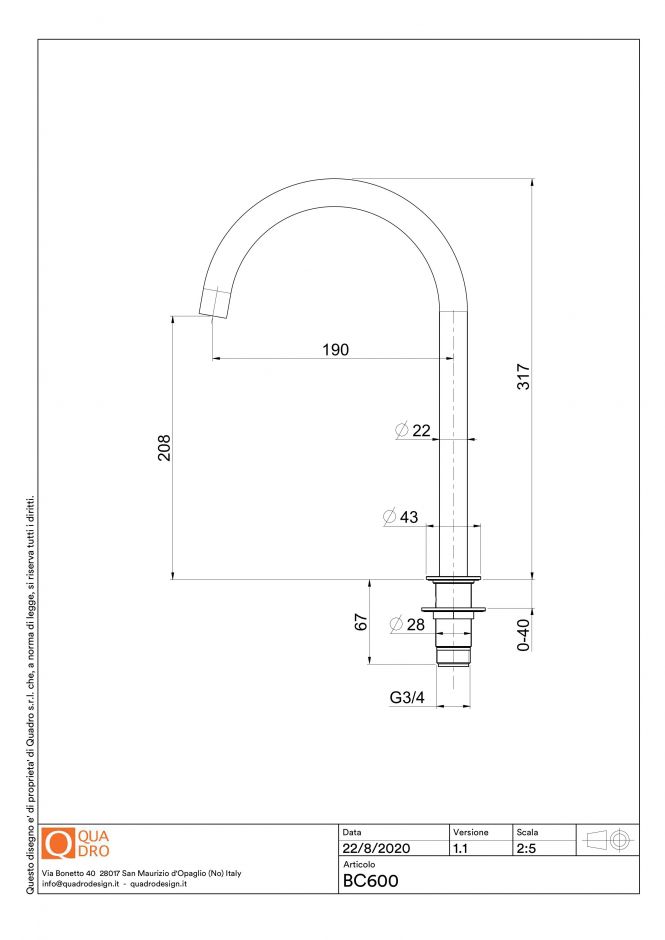 Излив встраиваемый поворотный Quadro design Complements BC600 ФОТО
