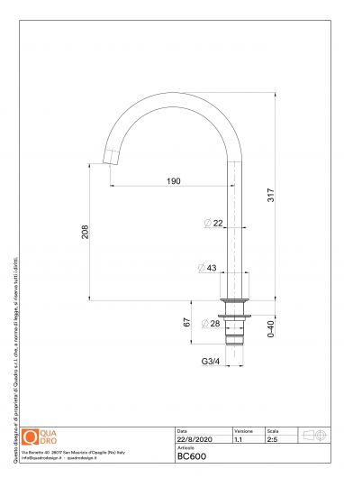 Излив встраиваемый поворотный Quadro design Complements BC600 схема 2 Излив встраиваемый поворотный Quadro design Complements BC600 схема 2
