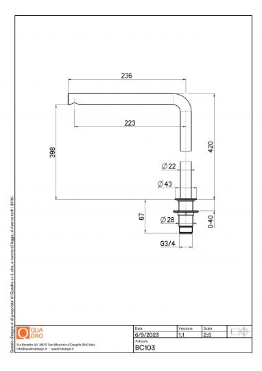 Излив поворотный высокий Quadro design Complements BC103 схема 2