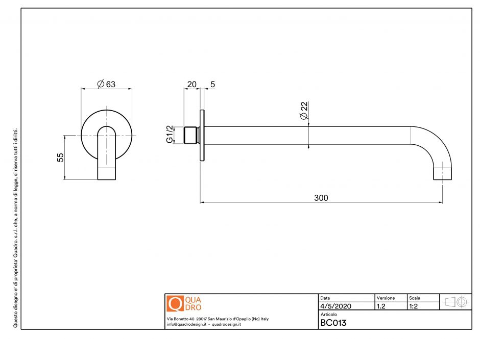 Излив для встраиваемого смесителя Quadro design Complements BC013 ФОТО
