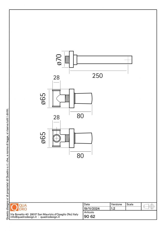 Смеситель для ванны и душа Quadro design Ono 90 62 AS встраиваемый ФОТО