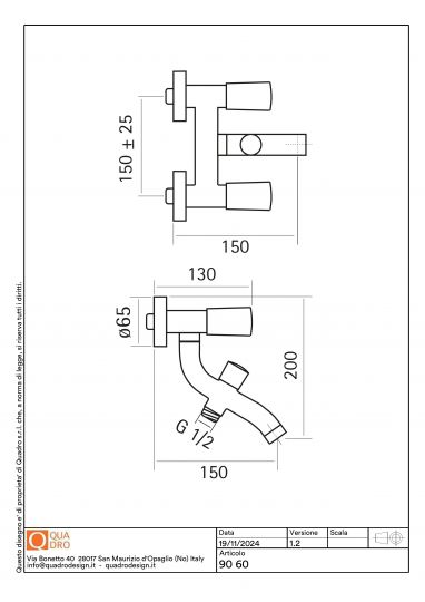 Смеситель для ванны и душа Quadro design Ono 90 60 AS с изливом схема 4