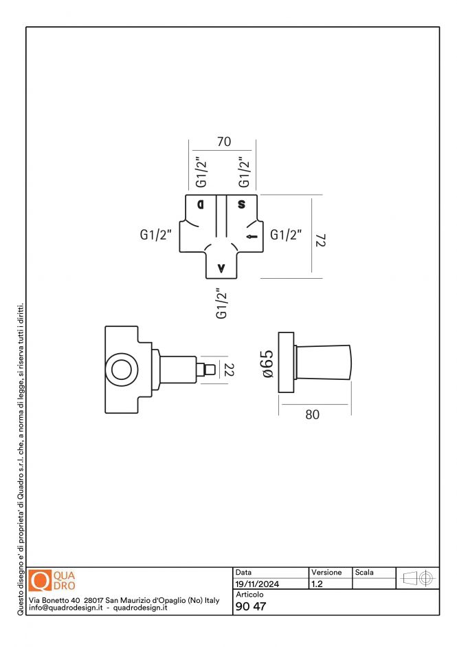 Настенный дивертор 3-ходовой Quadro design Ono 90 47 AS ФОТО