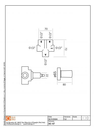 Настенный дивертор 3-ходовой Quadro design Ono 90 47 AS схема 2 Настенный дивертор 3-ходовой Quadro design Ono 90 47 AS схема 2