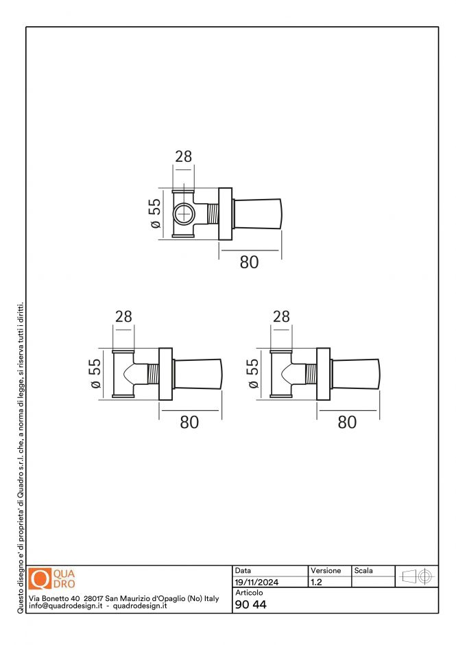 Вентили встраиваемого смесителя с дивертором Quadro design Ono 90 44 AS ФОТО