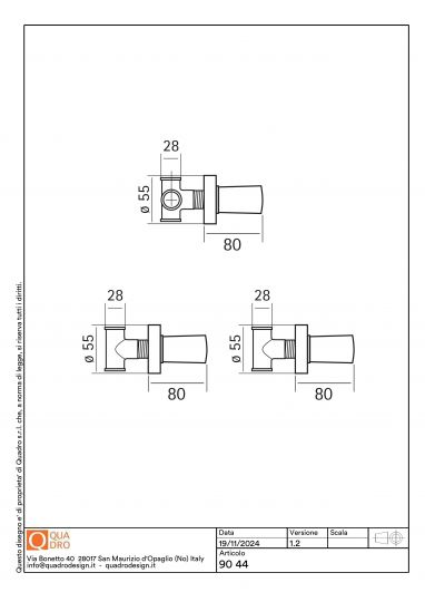 Вентили встраиваемого смесителя с дивертором Quadro design Ono 90 44 AS схема 2