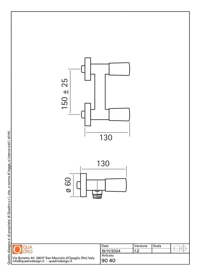 Смеситель для душа Quadro design Ono 90 40 AS без излива ФОТО