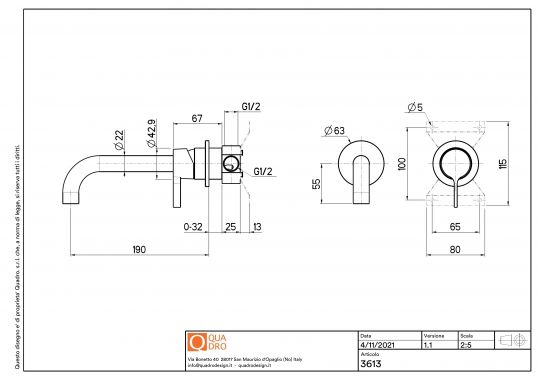 Смеситель для раковины Quadro design Volcano 36 13.00 AS встраиваемый схема 3