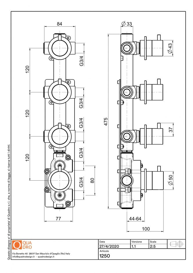 Термостатический смеситель Quadro design Ottavo 12 50 AS на четыре отверстия ФОТО