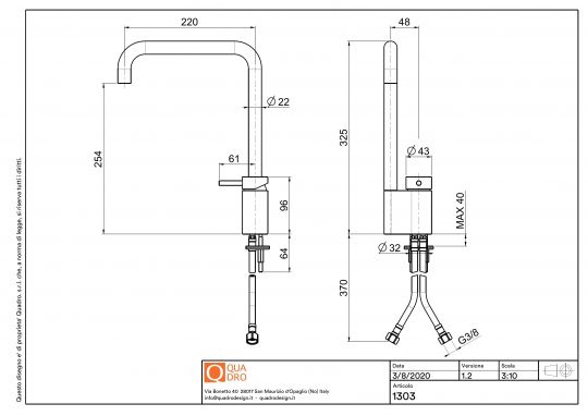 Смеситель для раковины Quadro design Ottavo 13 03 AS высокий схема 2