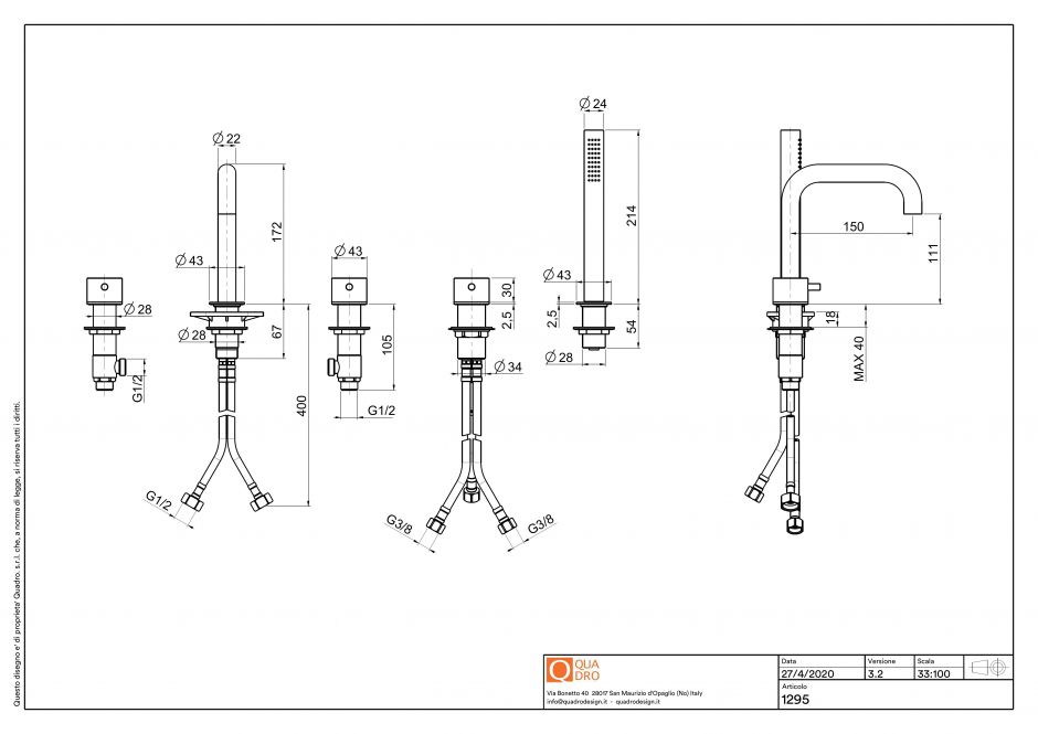 Смеситель на борт ванны Quadro design Source 12 95 с изливом ФОТО