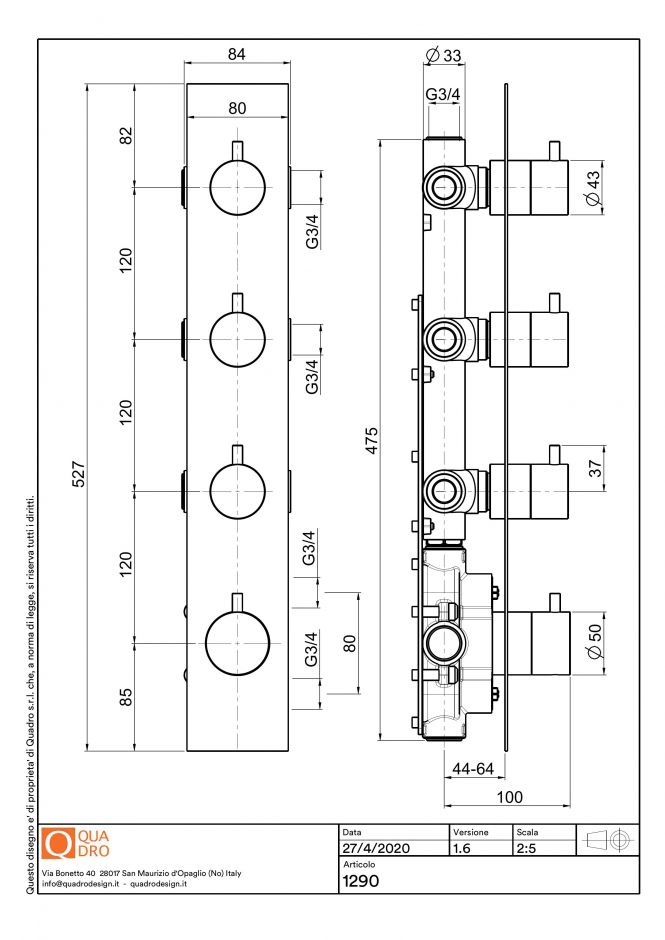 Термостатический смеситель Quadro design Source 12 90 AS на четыре отверстия ФОТО
