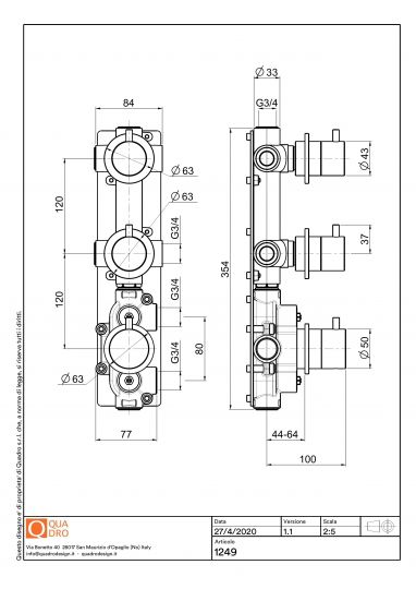 Термостатический смеситель Quadro design Source 12 49.00 два запорных крана схема 5