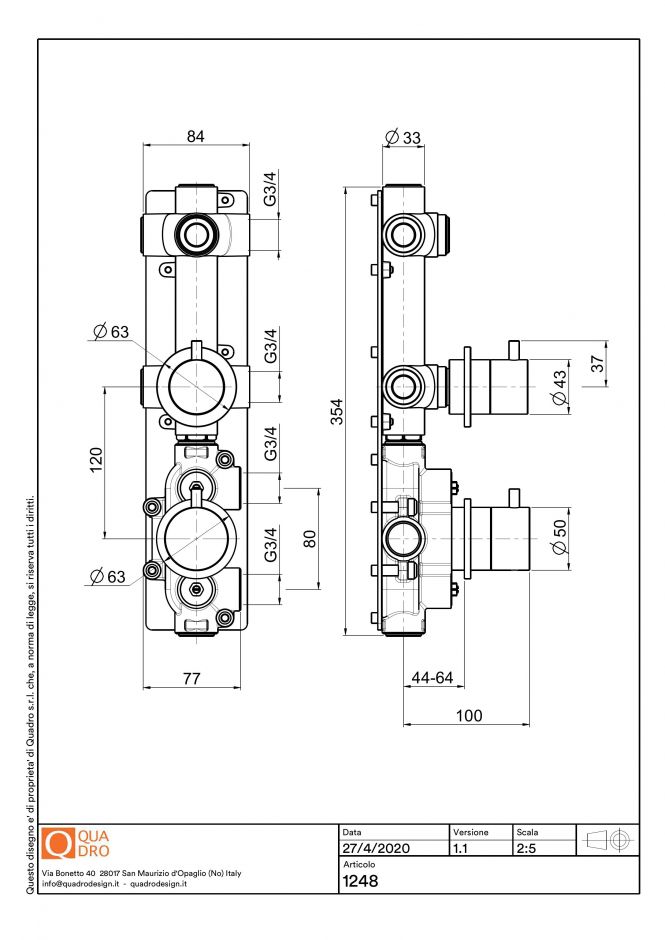 Термостатический смеситель Quadro design Source 12 48.00 с 1 запорным краном ФОТО