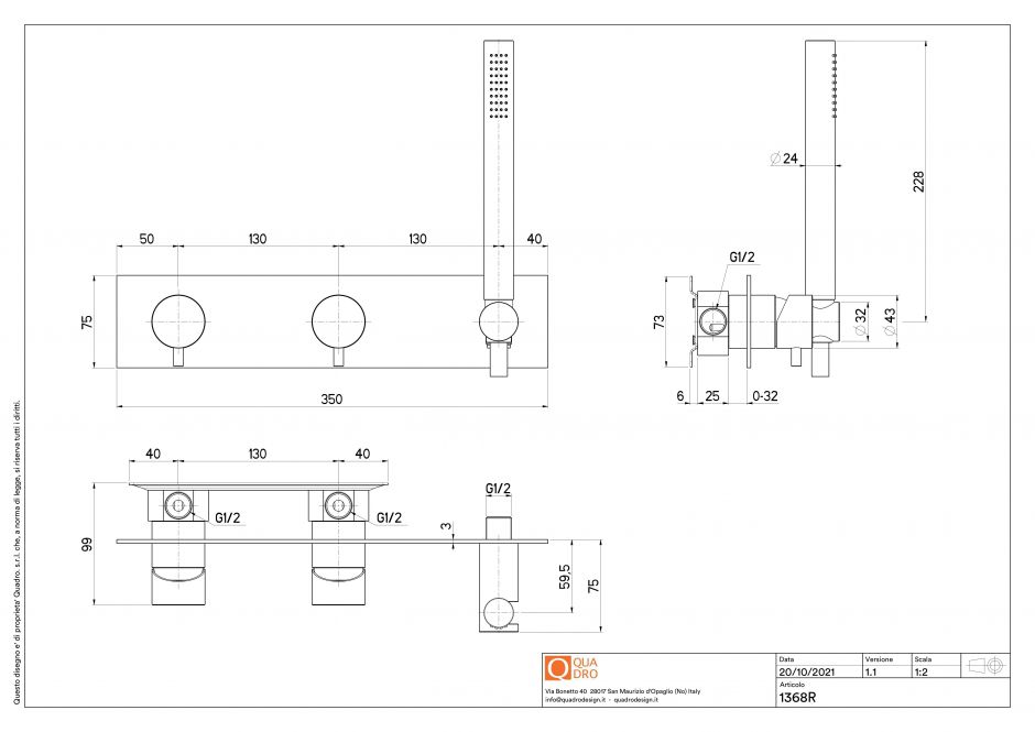 Смеситель для душа Quadro design Source 13 68R.00 AS три отверстия ФОТО