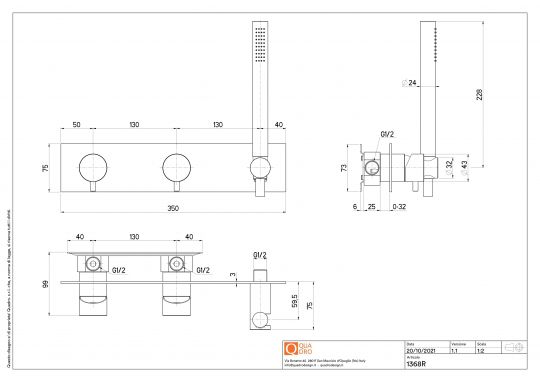 Смеситель для душа Quadro design Source 13 68R.00 AS три отверстия схема 2 Смеситель для душа Quadro design Source 13 68R.00 AS три отверстия схема 2