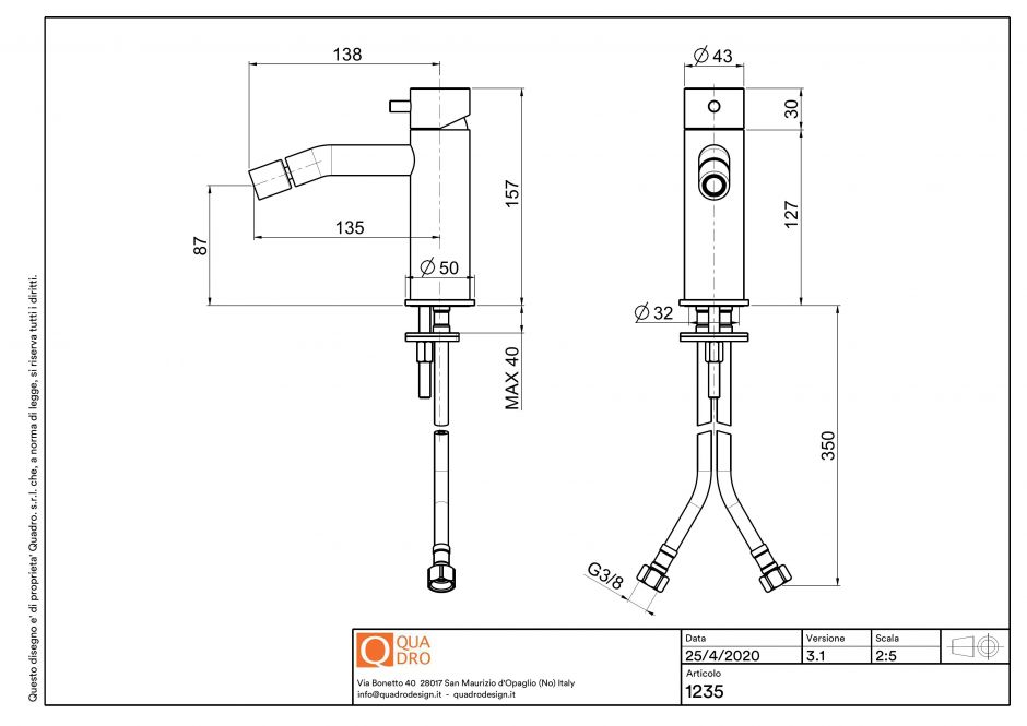 Смеситель для биде Quadro design Source 12 35 с регулируемым изливом ФОТО