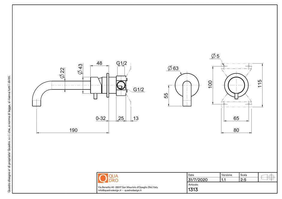Смеситель для раковины Quadro design Source 13 13.00 встраиваемый ФОТО