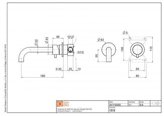 Смеситель для раковины Quadro design Source 13 13.00 встраиваемый схема 2